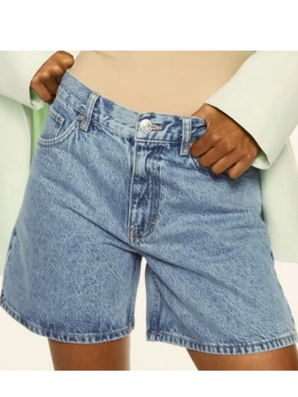 MANGO Zaida light wash Denim long Shorts jorts sz 8